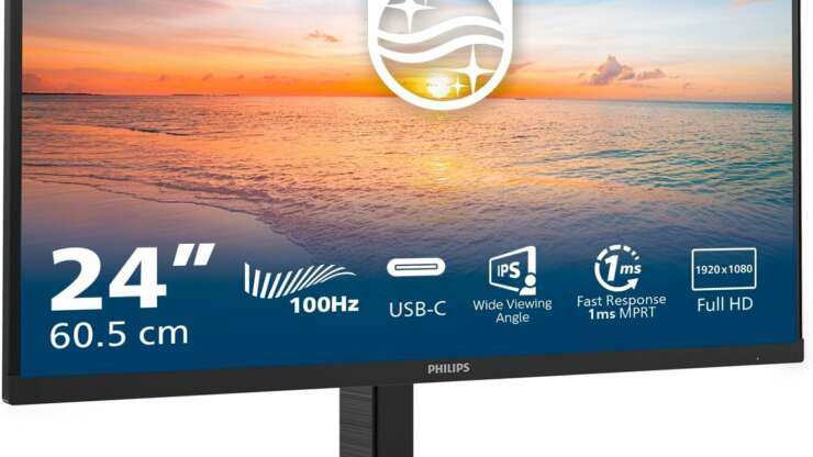 Philips 24E1N1300AM – Moniteur FHD 24 Pouces, réglable en Hauteur, Haut-parleurs (1920×1080, 100 Hz, HDMI, USB-C (65W Power Delivery) hub USB) Noir